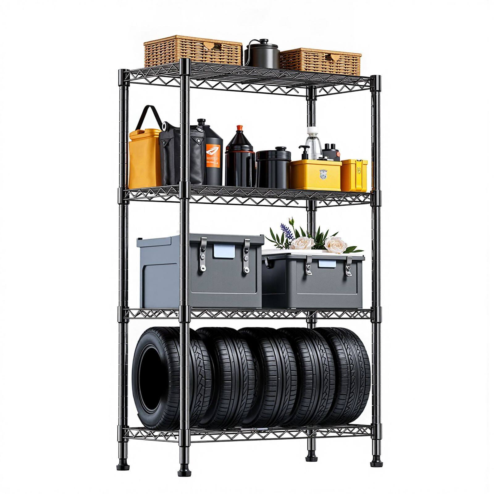 Front. Mirfee - 4-Tier Heavy Duty Storage Shelving Unit, 1000 LB Capacity Chrome Wire Rack, 53.4" H Utility Shelf for Kitchen/Office - Black.