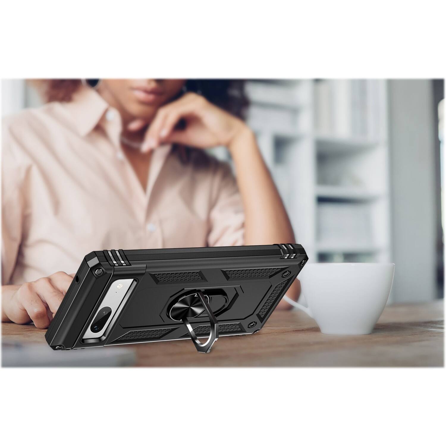 Alt View 15. SaharaCase - Military Kickstand Series with Belt Clip Case for Google Pixel 7a - Black.