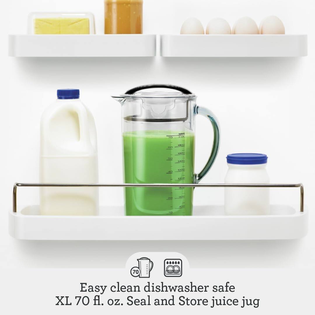 Easy clean dishwasher safe XL 70 fl. oz. Seal and Store juice jug