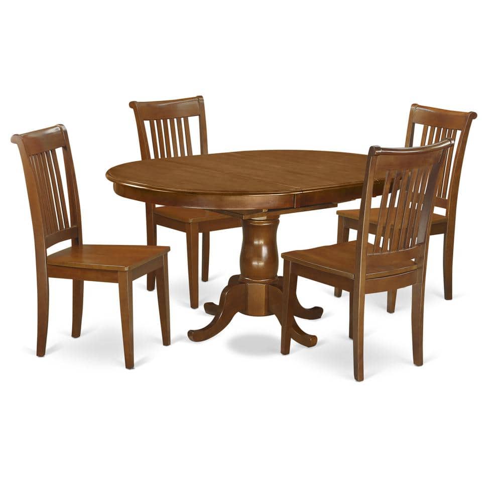 East West Furniture - 5 Pc Dining room set-Oval Dining Table with Leaf and 4 Dining Chairs - Saddle Brown price history on PriceWatchPro