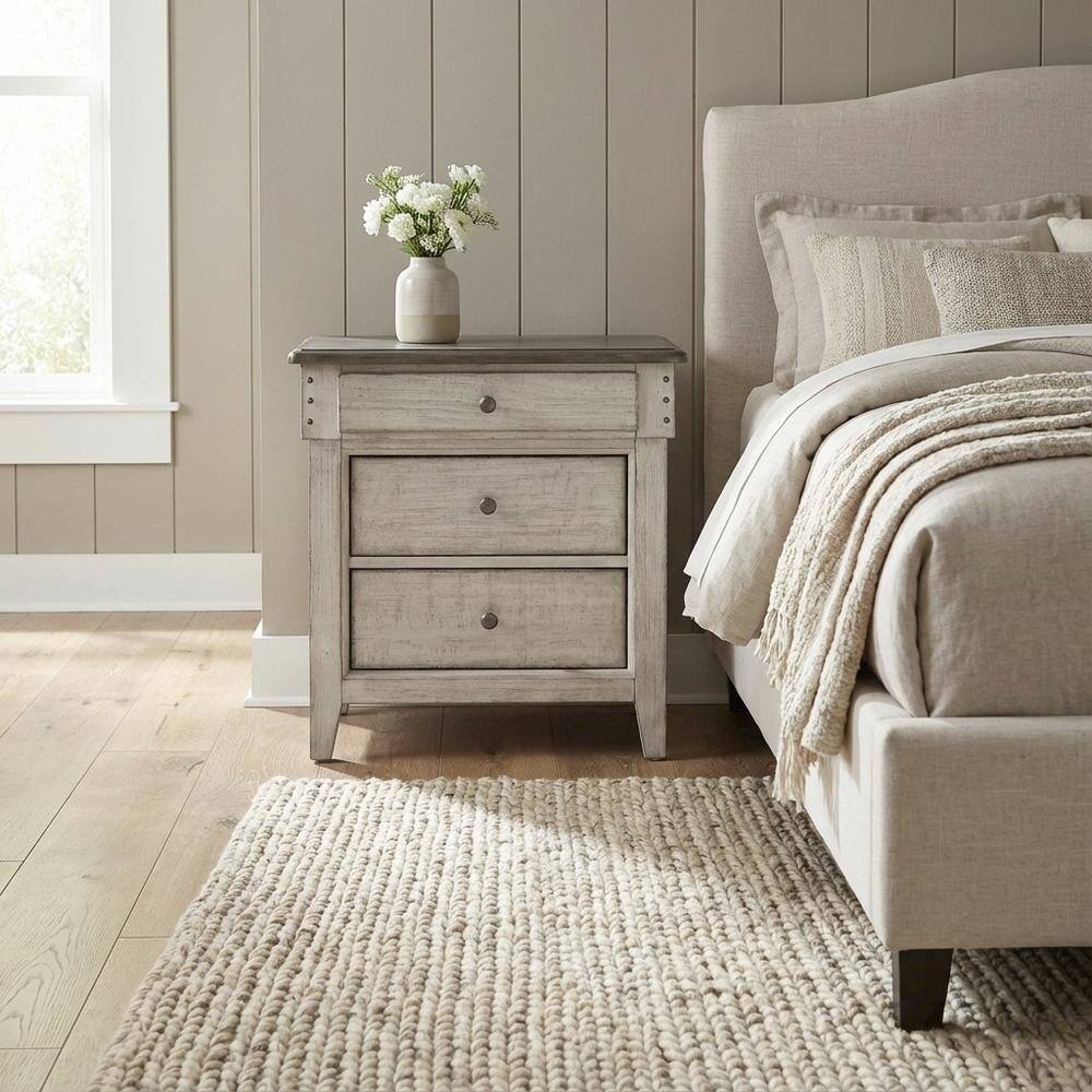 Alt View 1. Starlight Canyon Home - White Finish Nightstand with Charging Station and Weathered Linen Touch - White.