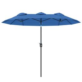 Outsunny - Double Sided Patio Umbrella, 9.5' Large Outdoor Market Umbrella with Push Button Tilt and Crank, 3 Air Vents - Navy Blue
