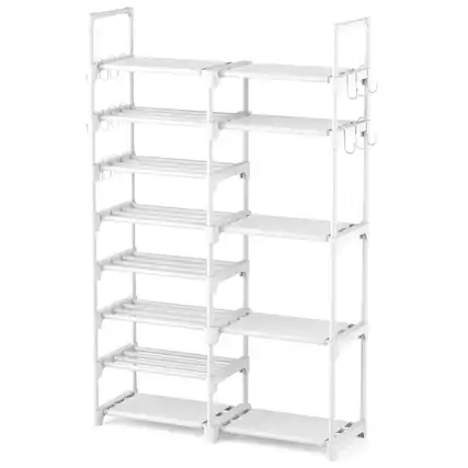 Front. Hanke - Shoe Rack Organizer 8-tier Metal For Closet Entryway Garage 26- Tall Boot Storage Shelf With 15 Hooks - White.