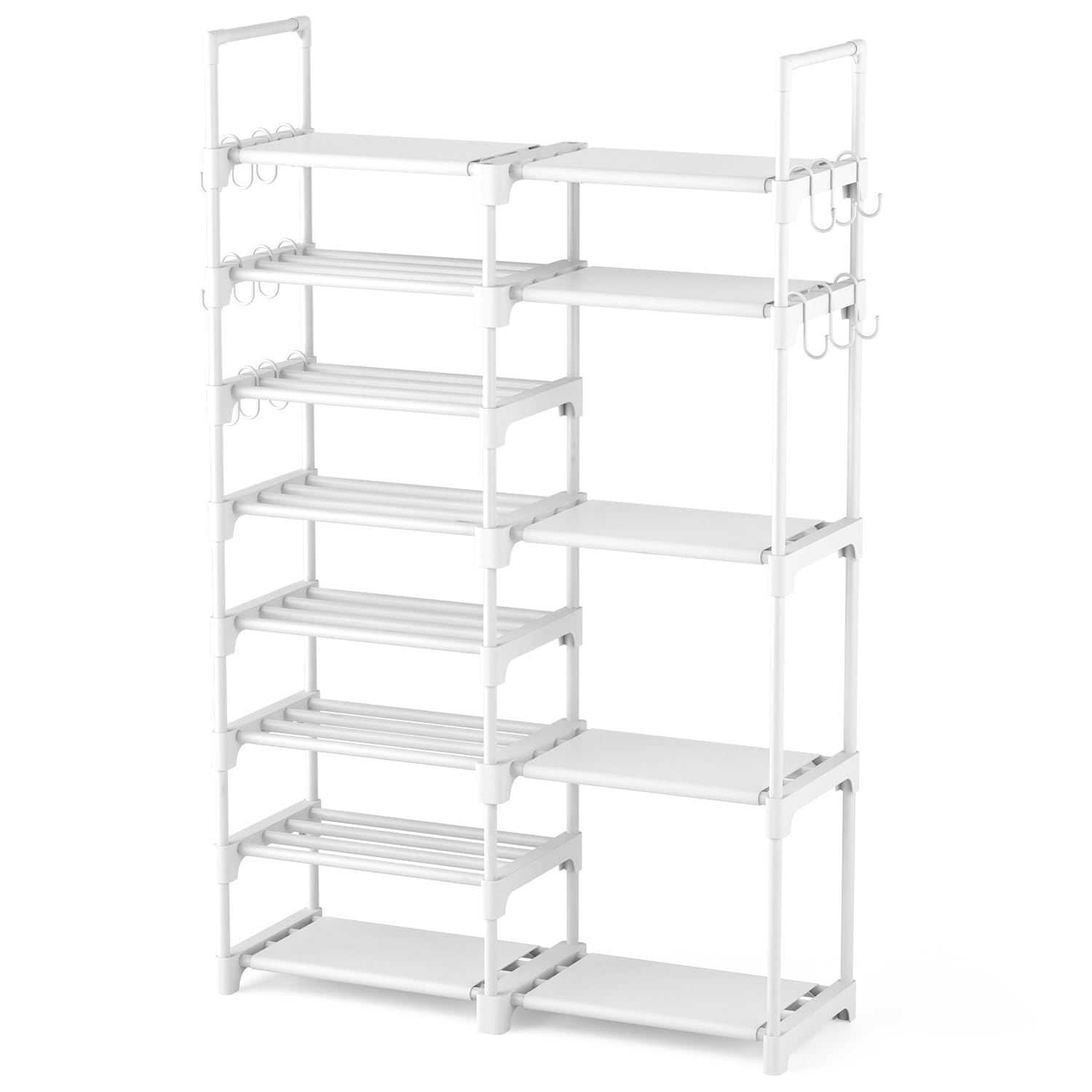 Front. Hanke - Shoe Rack Organizer 8-tier Metal For Closet Entryway Garage 26- Tall Boot Storage Shelf With 15 Hooks - White.