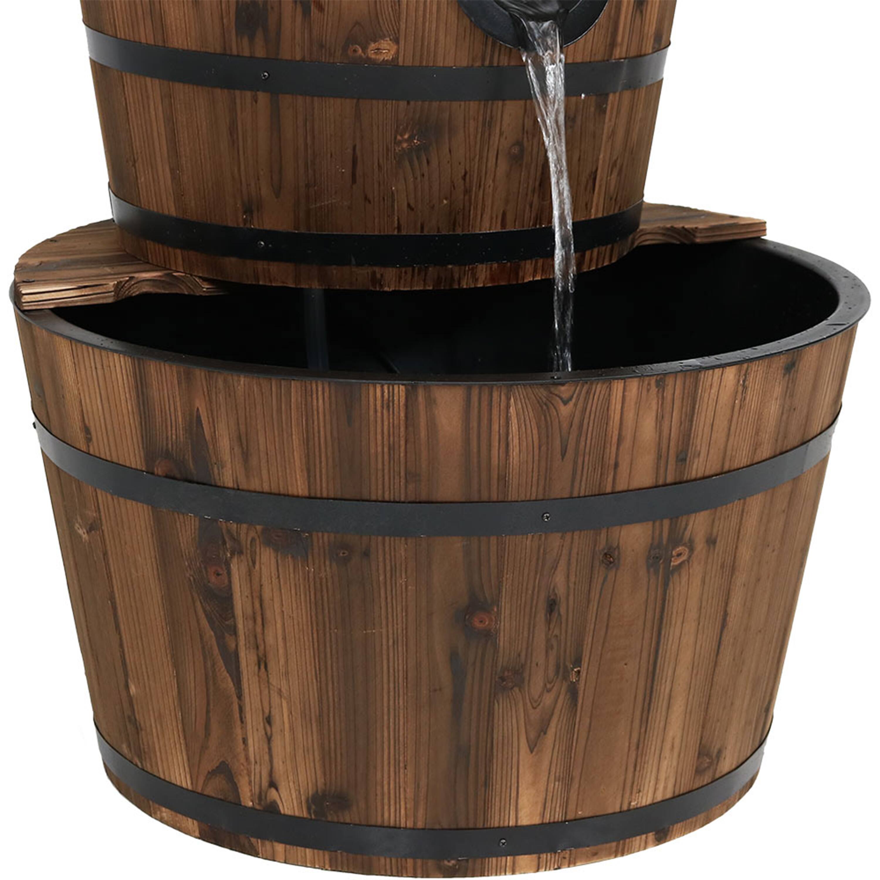 Alt View 10. Sunnydaze - Rustic 3-Tier Wooden Fir Barrel-Style Water Fountain - 30 in - Brown.