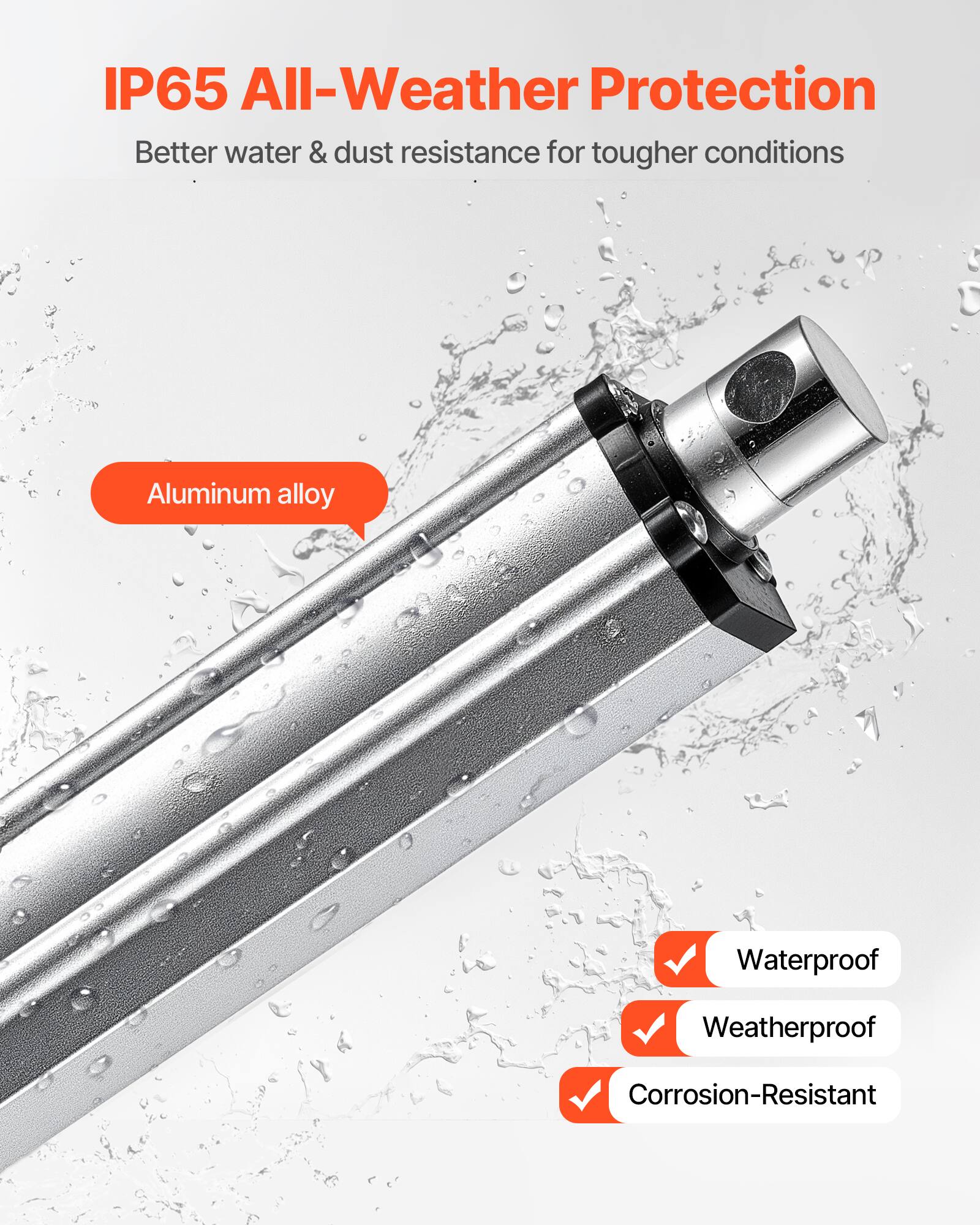 IP65 All-Weather Protection  
Better water & dust resistance for tougher conditions  
Aluminum alloy  
Waterproof  
Weatherproof  
Corrosion-Resistant