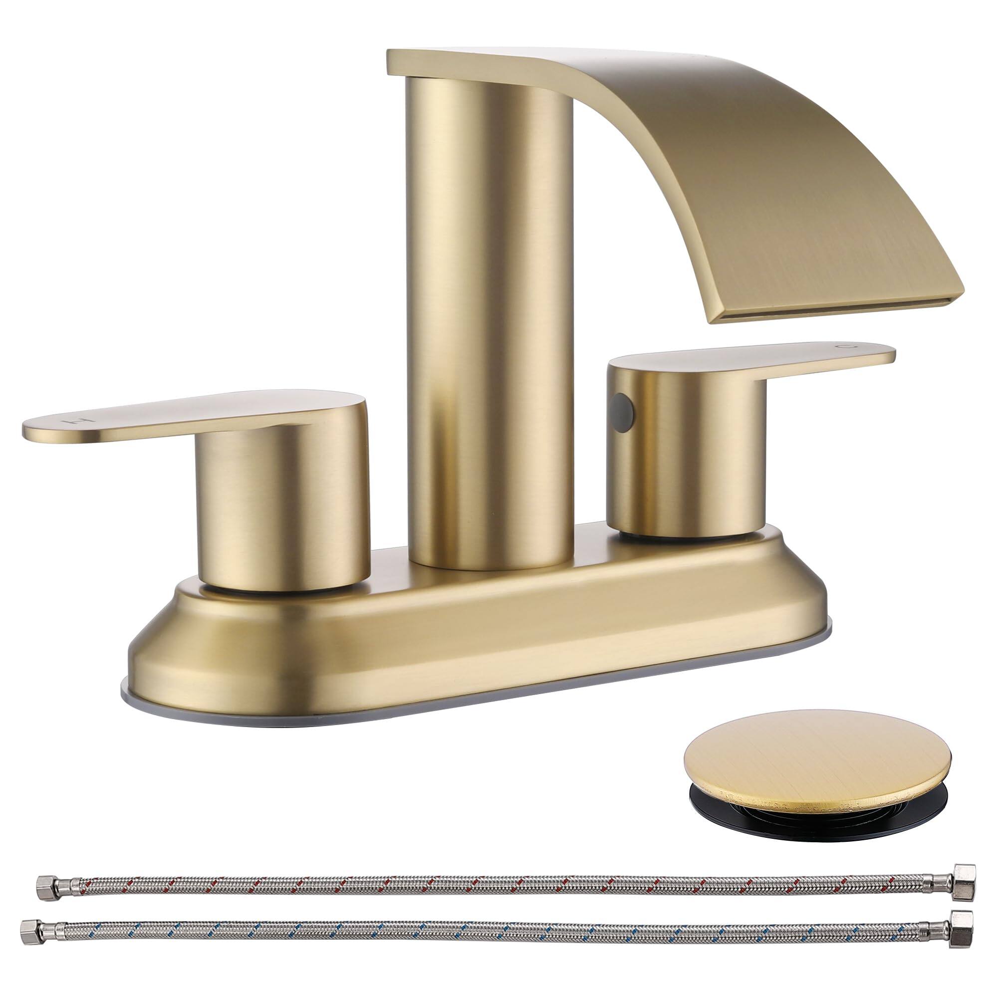 Paradigms Interiors - Centerset Bathroom Faucets Brushed Stainless Sink Faucet With Cupc Supply Lines 2 Handle Waterfall Pop Up D - Brushed Gold-Waterfall