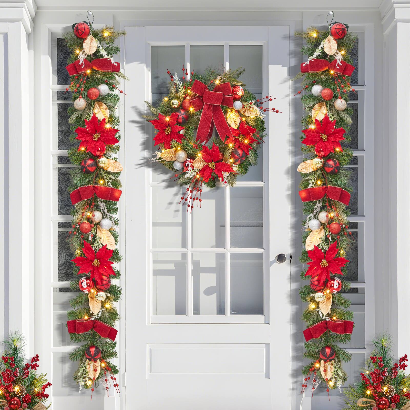 Alt View 4. Jojoka - 24 Inch Christmas Wreath for Grand Entryway and Entrance Displays - Green.