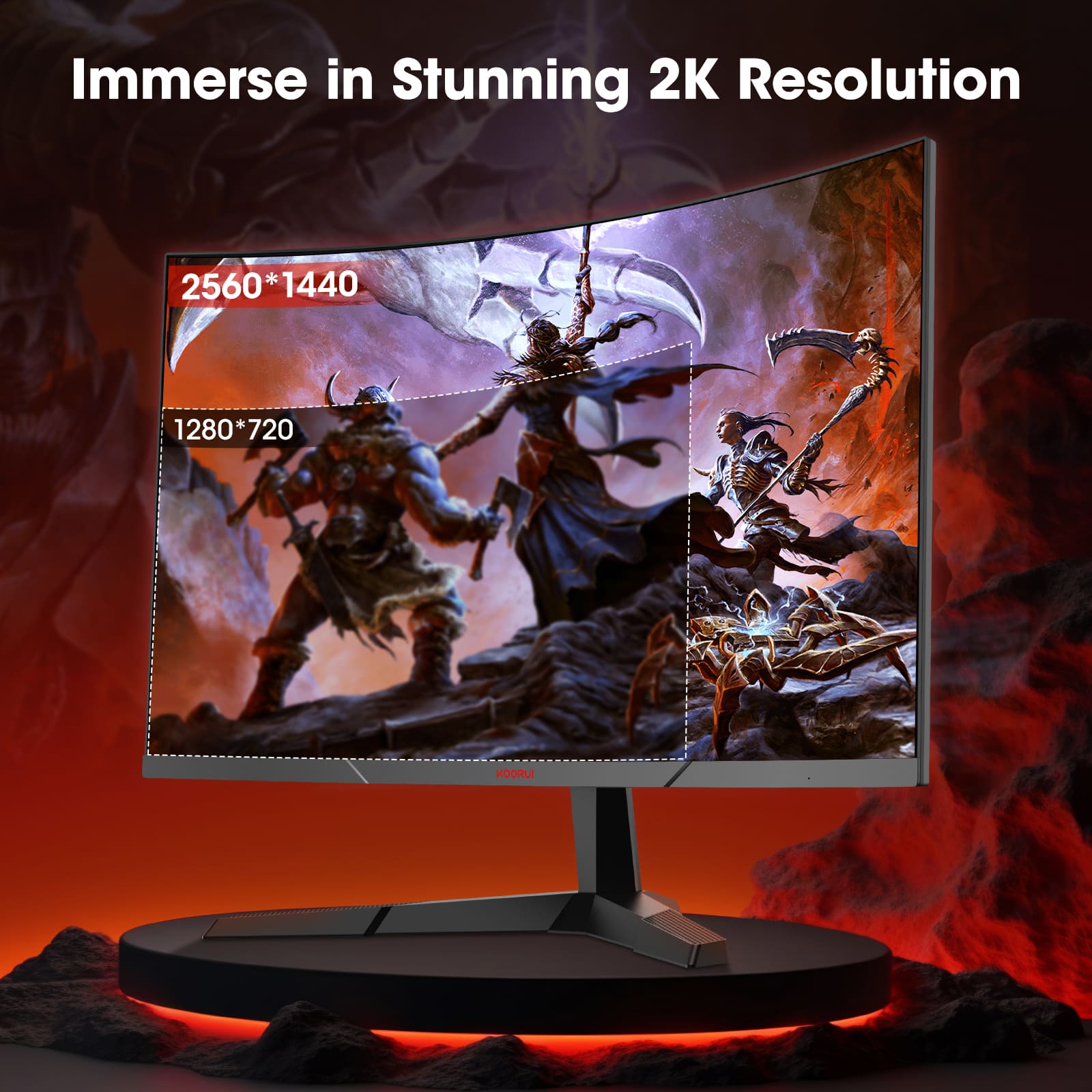 KOORUI 27 inch Curved Gaming Monitor, QHD(2560x1440) R1500 180Hz