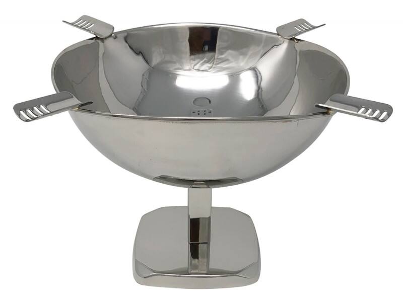 Front. Prestige - Smokin Ash' Raised Quadrangle Cigar Ashtray (Stainless) - Polished Stainless Steel.
