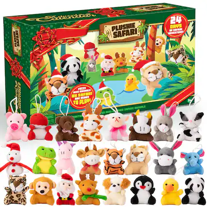 2. XERRA Calendar 24 PLUSHIE DAYS OF SAFARI SAFARI ADVENTURE!
PLUSHIE SAFARI FUZZY MINI-ANIMALS SAFARI CALENDAR
MING: ON ONTA TO ARE PLAY! READY ED MINI-SHIE SAFARI ANIMALS
3 YRS