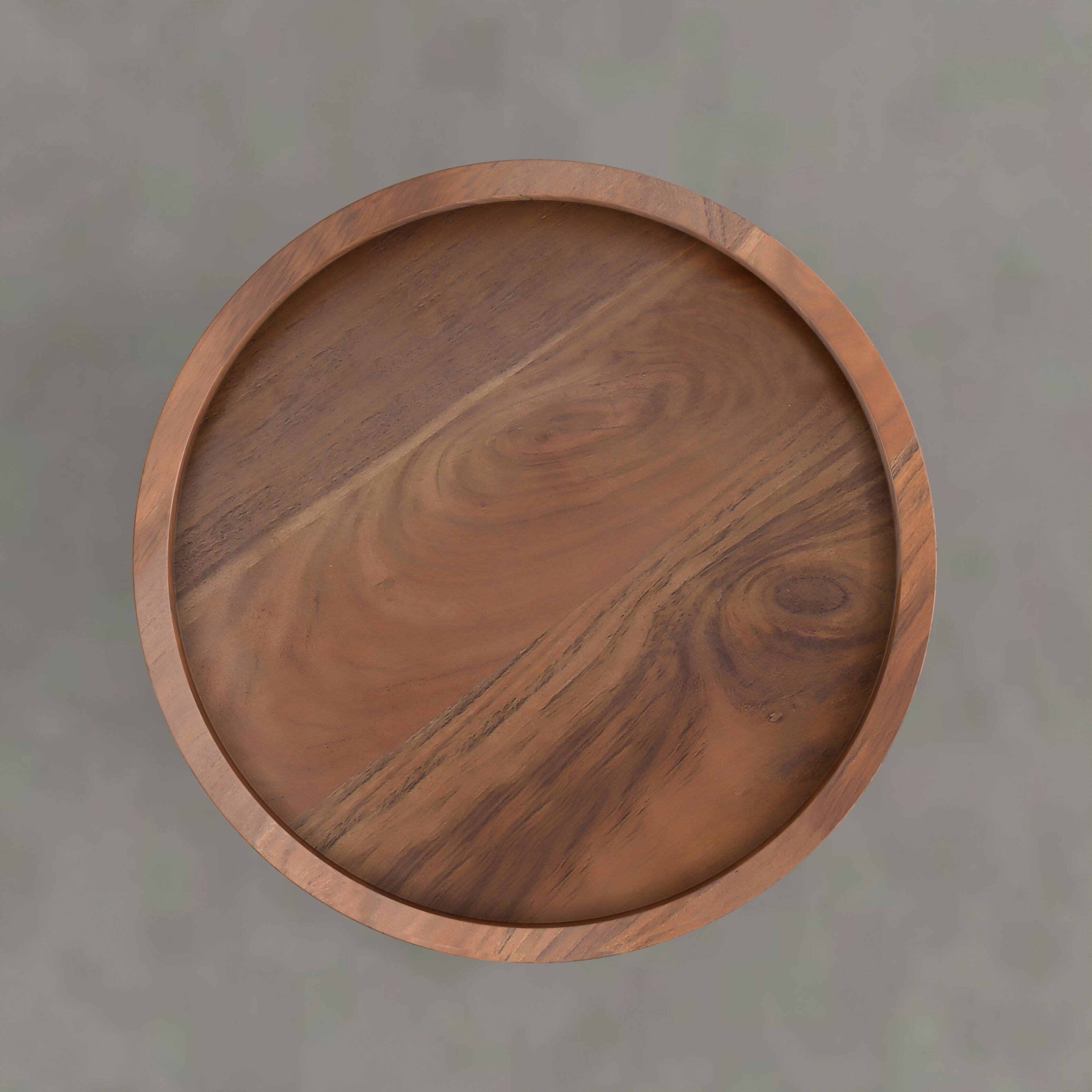 Left. Simpli Home - Dayton 13 inch Wide Solid Wood Round Accent Table, Pecan Brown - Pecan Brown.