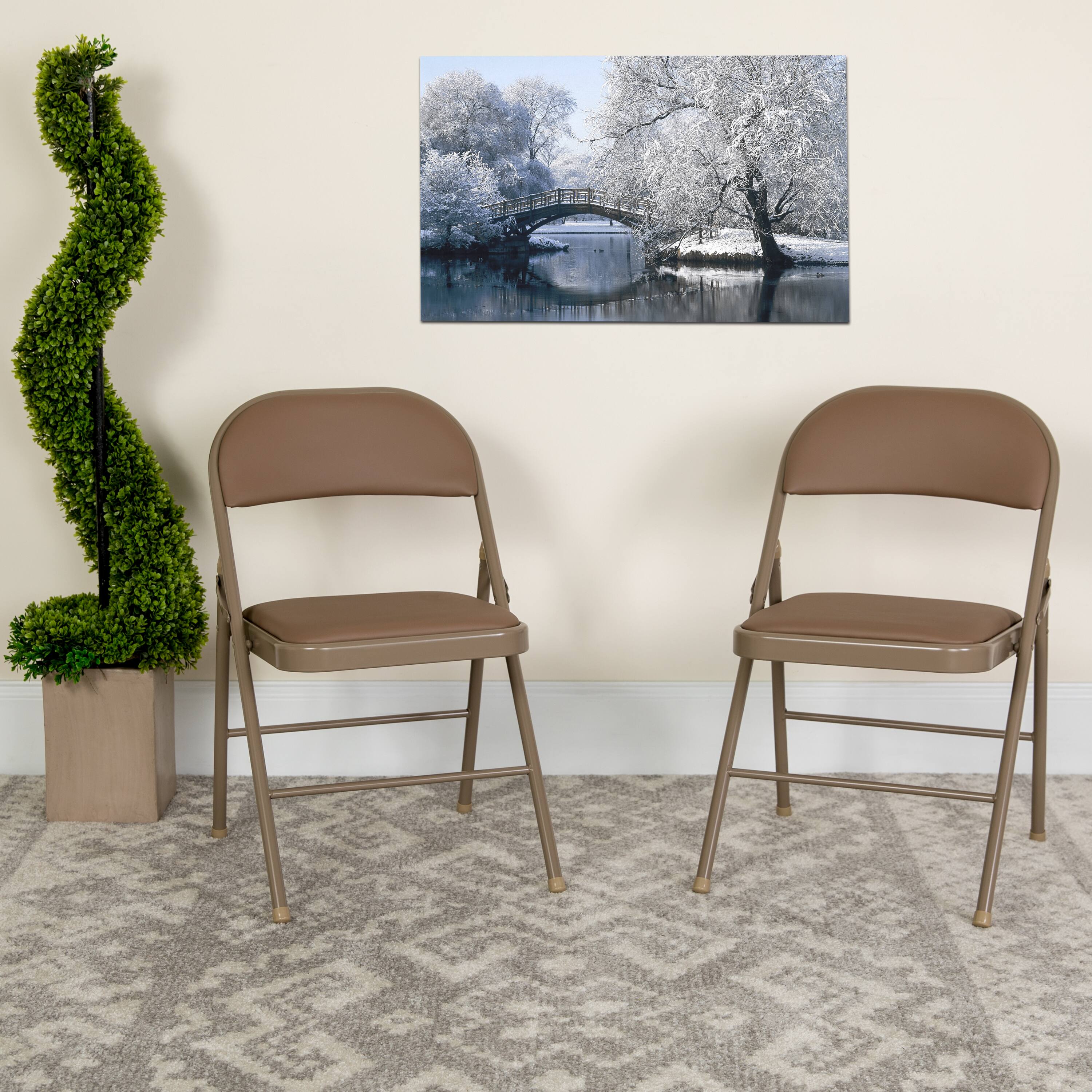 Alt View 2. Emma + Oliver - 2 Pack Home & Office Portable Vinyl Folding Metal Event Chair - Beige.