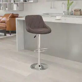 Emma + Oliver - Bucket Seat Adjustable Height Barstool with Diamond Pattern Back - Brown