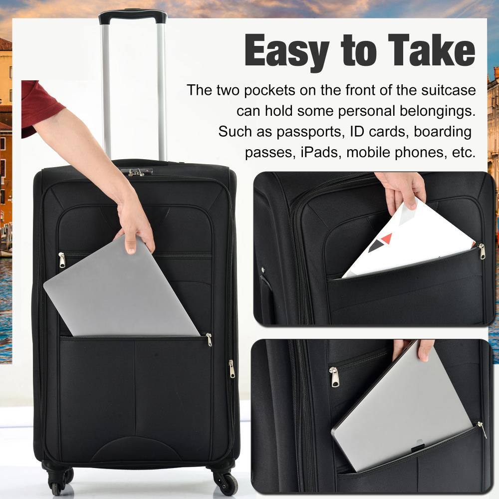 Easy to Take

The two pockets on the front of the suitcase can hold some personal belongings. Such as passports, ID cards, boarding passes, iPads, mobile phones, etc.