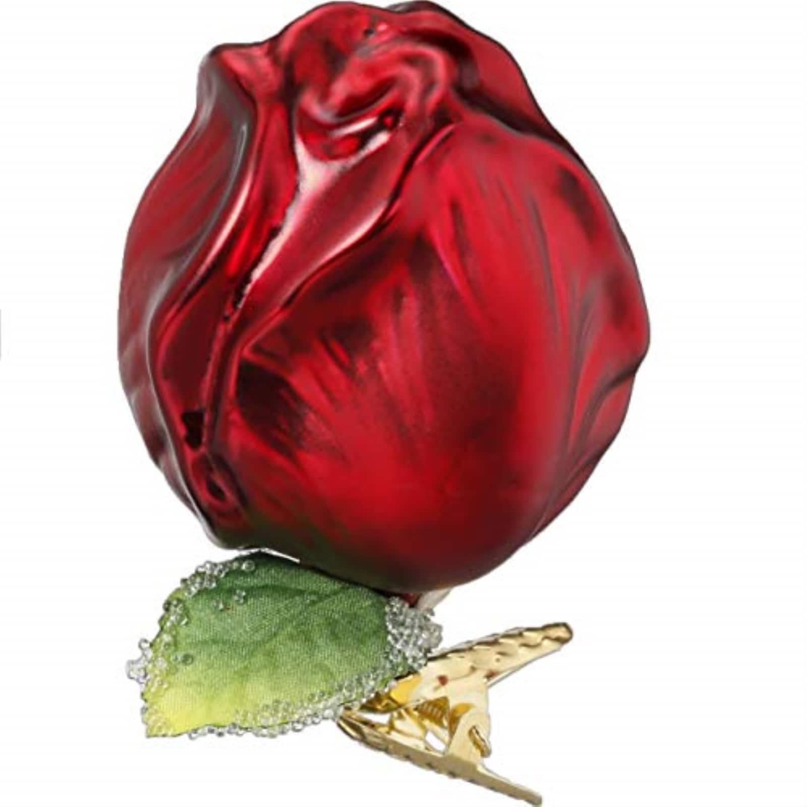 Inge Glas - Red Tulip German Glass Clip-On Christmas Tree Ornament FREE BOX - Green