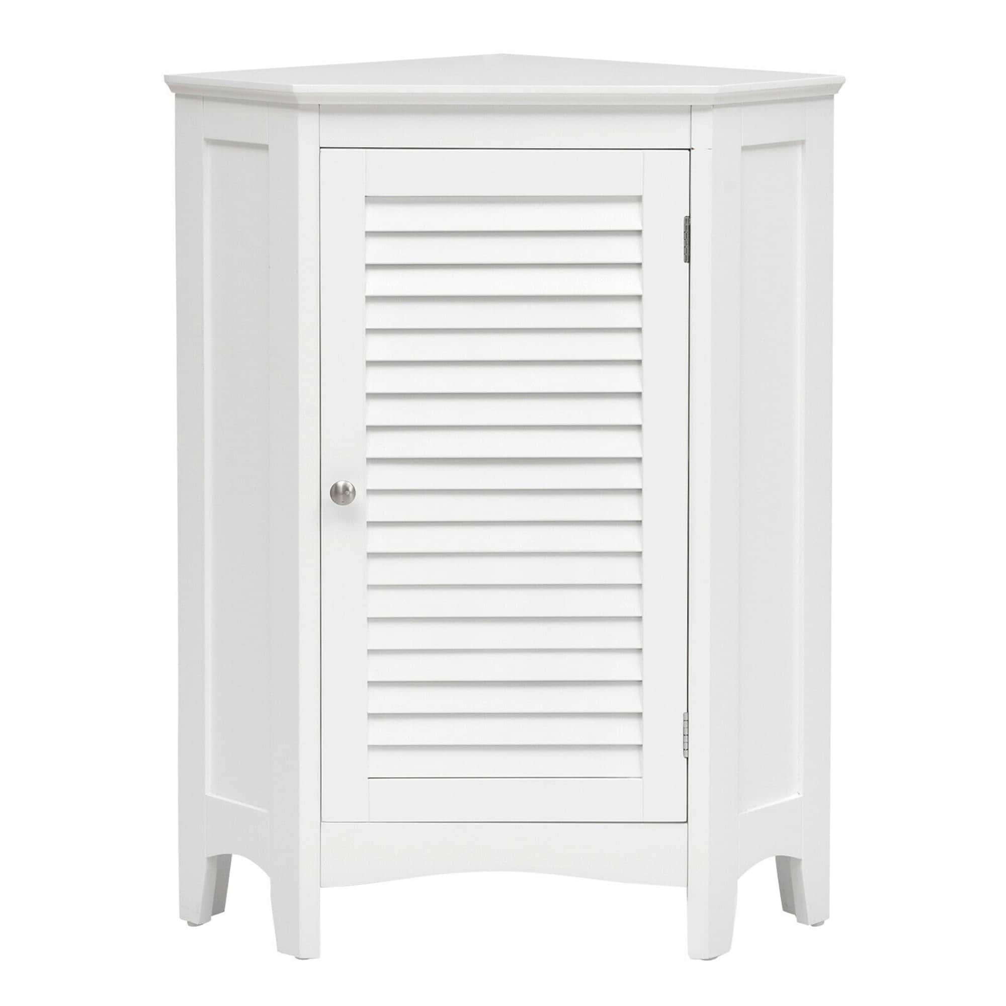 Gymax - Corner Storage Cabinet Free Standing Bathroom Cabinet w/ Shutter Door - White