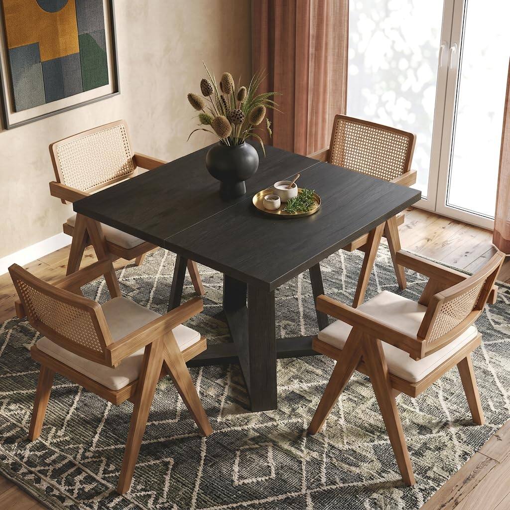 Back. Tribesigns - LITTLE TREE 31.5" Dining Table, Square Dining Table, Kitchen Table, Black - Black.