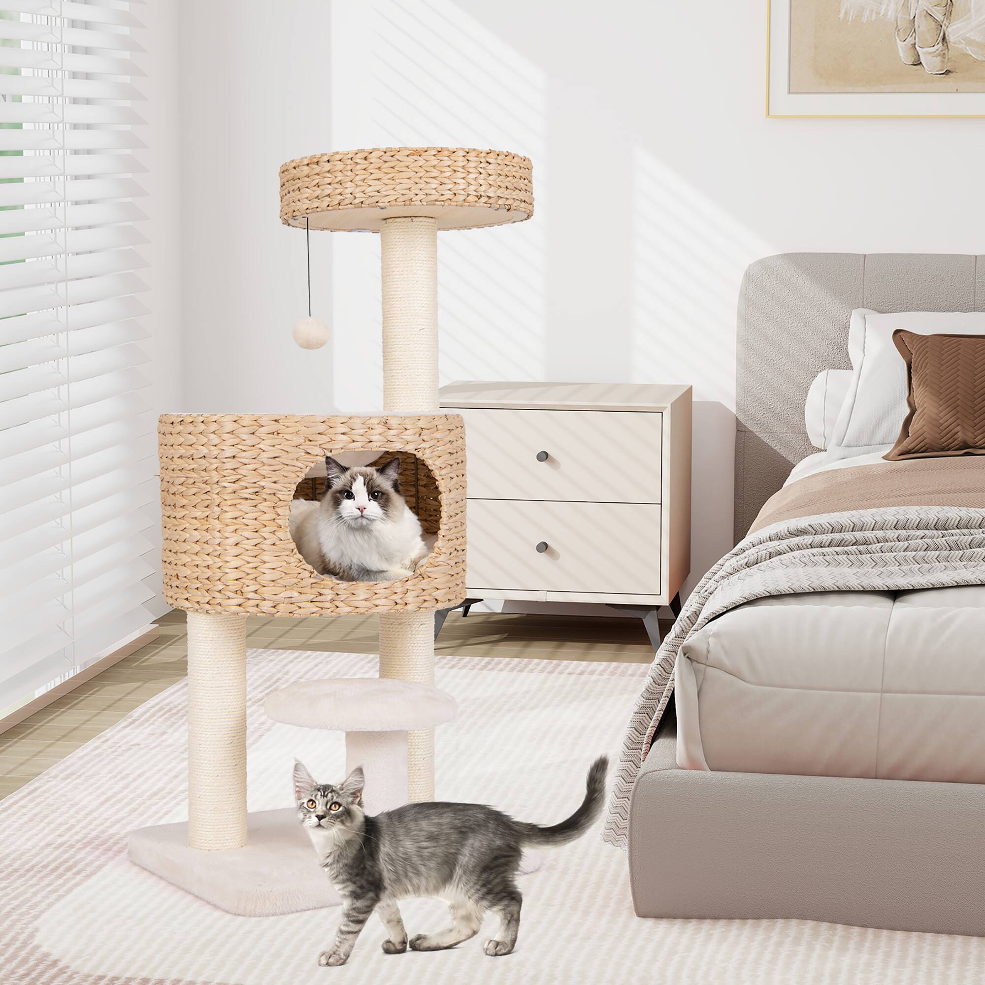 Alt View 3. Gymax - Gymax Modern Cat Tree w/Top Perch Cattail Fluff Condo Cozy Nest Sisal Scratching Posts.