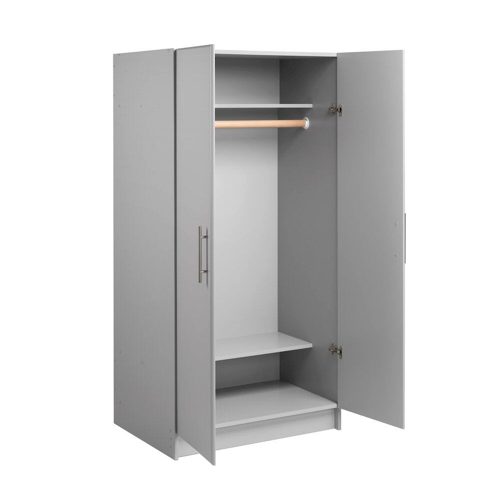 Back. Prepac - Elite 32 inch Wardrobe Cabinet, Gray - Gray.
