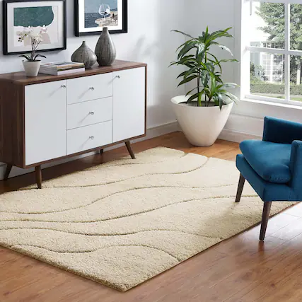 Front. Modway - Jubilant Abound Abstract Swirl Shag Area Rug - Creame and Beige.