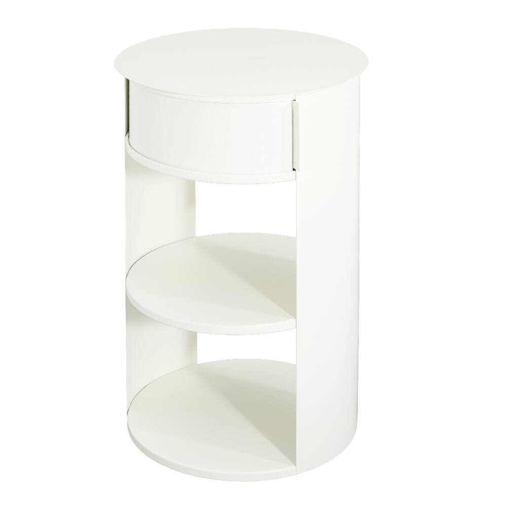 Alt View 3. Loheer - Loheer Round Metal Side Table 3-Tier Sliding Door End Table Matte White - White.
