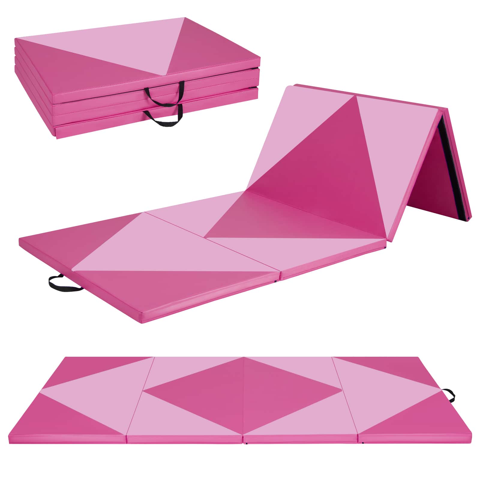 Front. Costway - Costway Gymnastics Gym Mat 4-Panel Folding Lightweight Gymnastics Tumbling Mat with Hook - Pink.