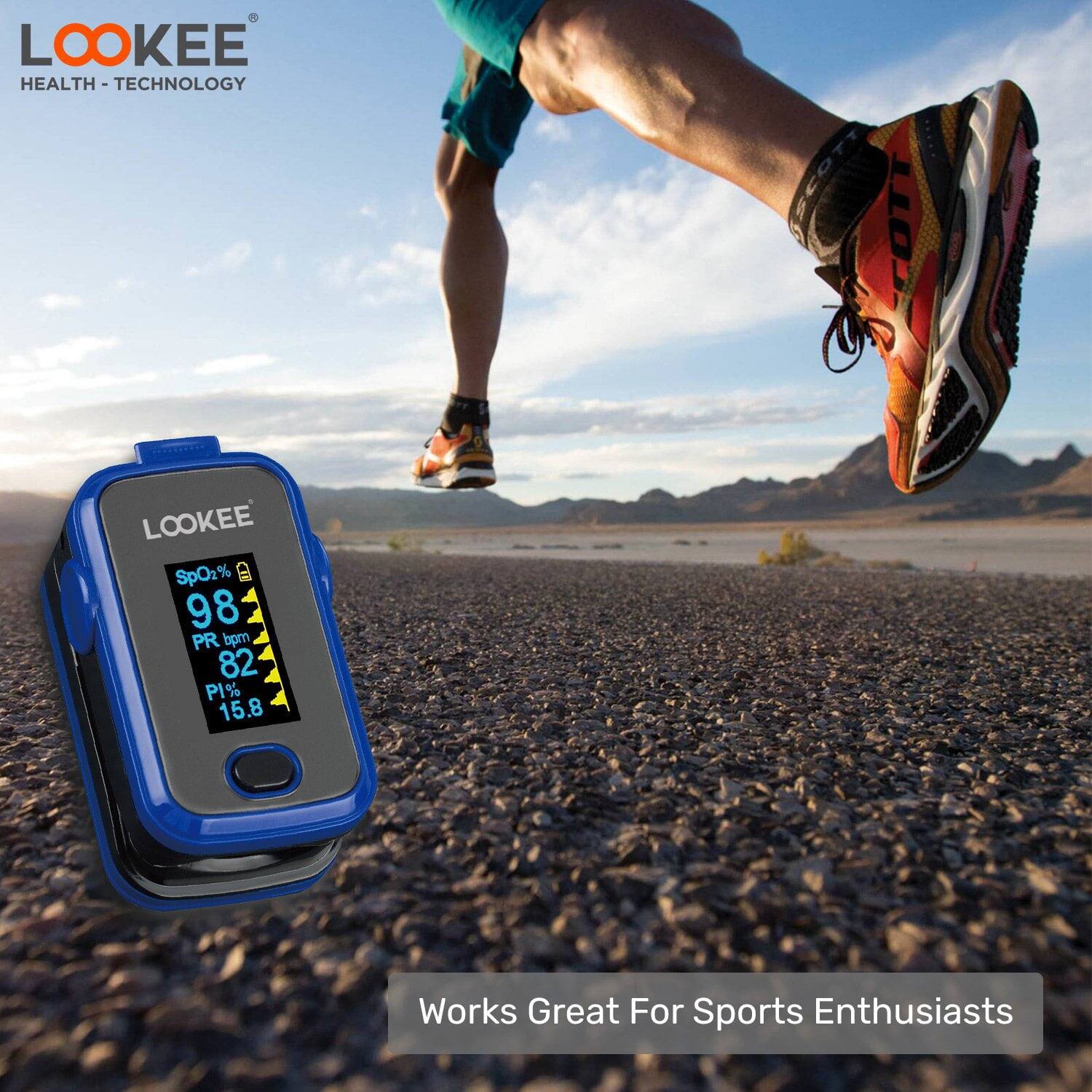 LOOKEE  
HEALTH - TECHNOLOGY  

SpO2% 98  
PR bpm 82  
PI% 15.8  

Works Great For Sports Enthusiasts