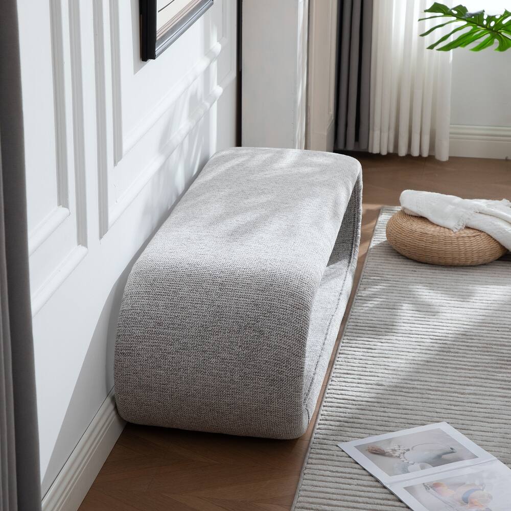 Alt View 1. Ropilly - Ropilly 52 Inch Chenille Upholstered Bench, Light Brown Modern Shoe Bench with Iron Frame for Bedroom End of Bed - Light brown.