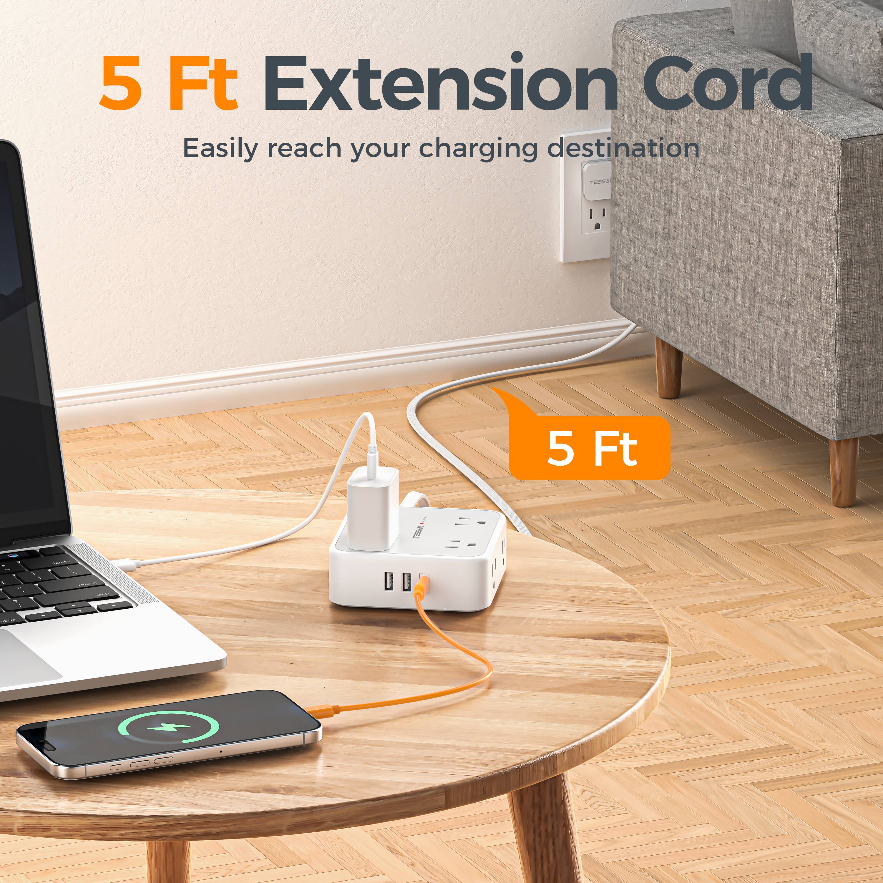 5 Ft Extension Cord  
Easily reach your charging destination  
5 Ft
