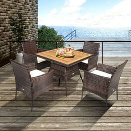 Gymax - 5PCS Patio Dining Table & Chair Set Outdoor Furniture Set w/ 4 Seat Cushions - Mix brown