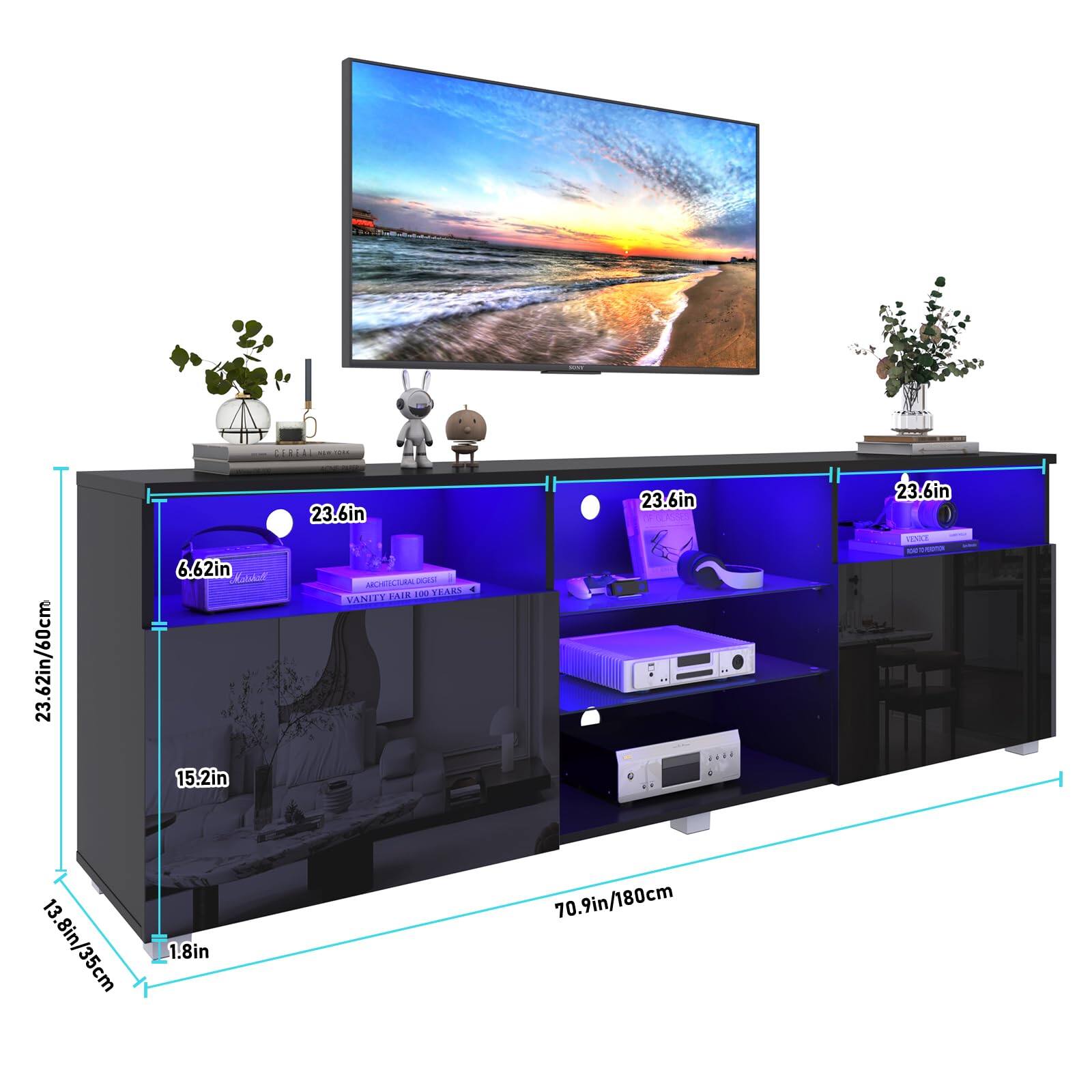 Lent Glitter Wood LED TV Stand for 70/75 inch, High Glass Modern