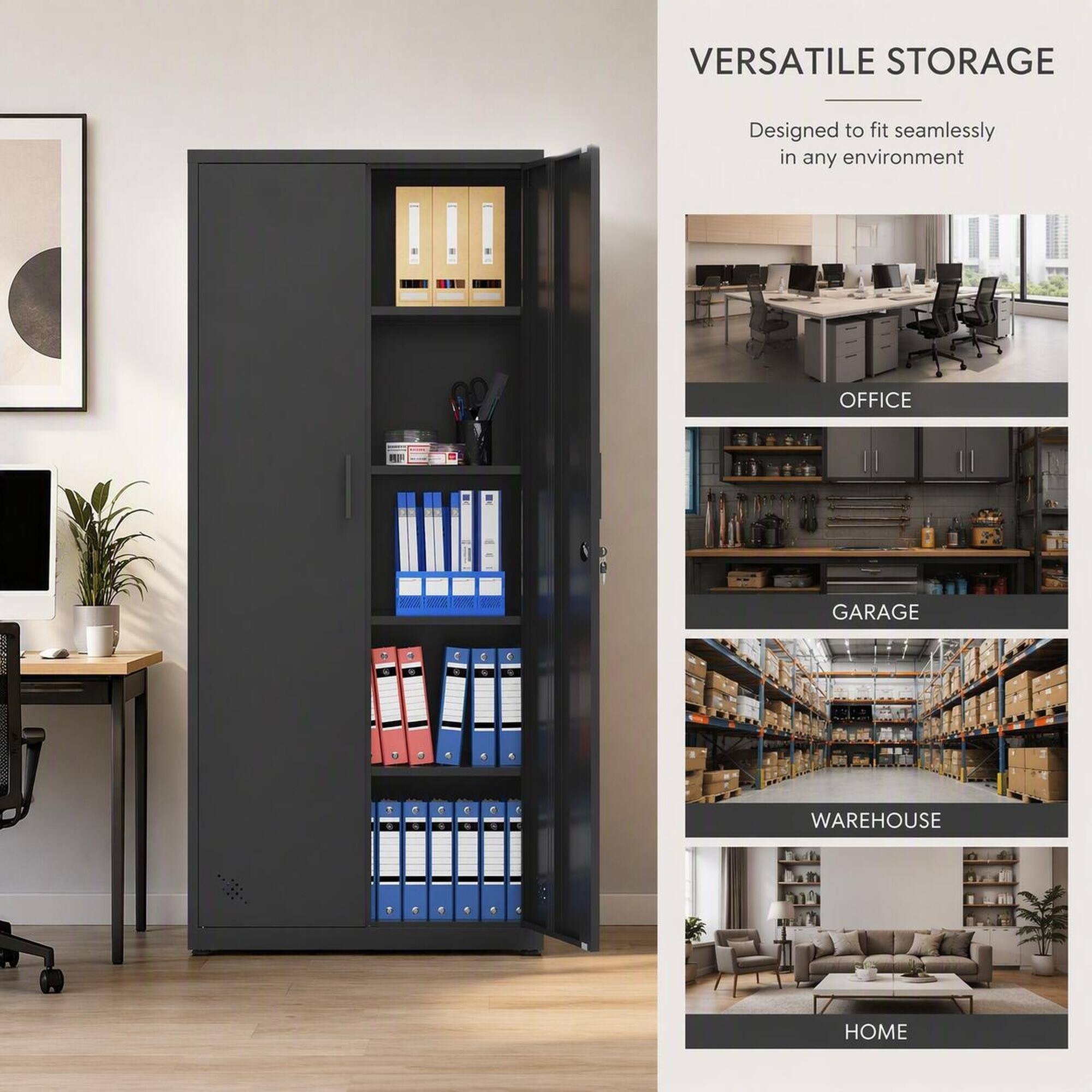 VERSATILE STORAGE  
Designed to fit seamlessly in any environment  
OFFICE  
GARAGE  
WAREHOUSE  
HOME