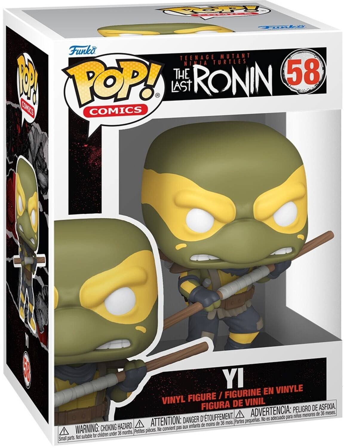 TEENAGE MUTANT NINJA TURTLES  
THE LAST RONIN  
58  

POP! COMICS  

VINYL FIGURE / FIGURINE EN VINYLE / FIGURA DE VINIL  

WARNING: CHOKING HAZARD. Small parts. Not suitable for children under 36 months.  
ATTENTION: DANGER D'ÉTOUFFEMENT. Petites pièces. Ne convient pas aux enfants de moins de 36 mois.  
ADVERTENCIA: PESEGO DE ASFIXIA. Partes pequeñas. No es adecuado para niños menores de 36 meses.