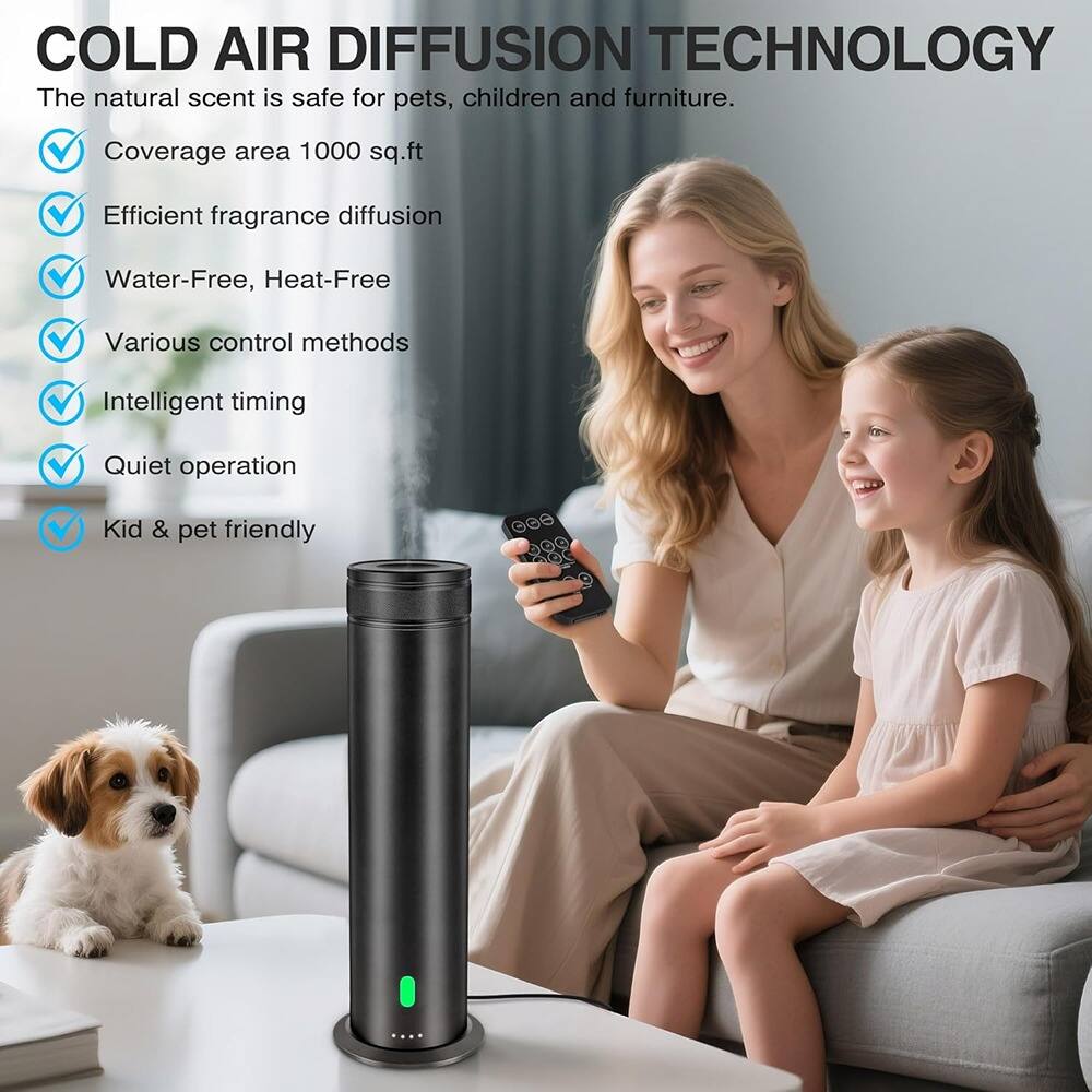 COLD AIR DIFFUSION TECHNOLOGY

The natural scent is safe for pets, children, and furniture.

- Coverage area 1000 sq.ft
- Efficient fragrance diffusion
- Water-Free, Heat-Free
- Various control methods
- Intelligent timing
- Quiet operation
- Kid & pet friendly