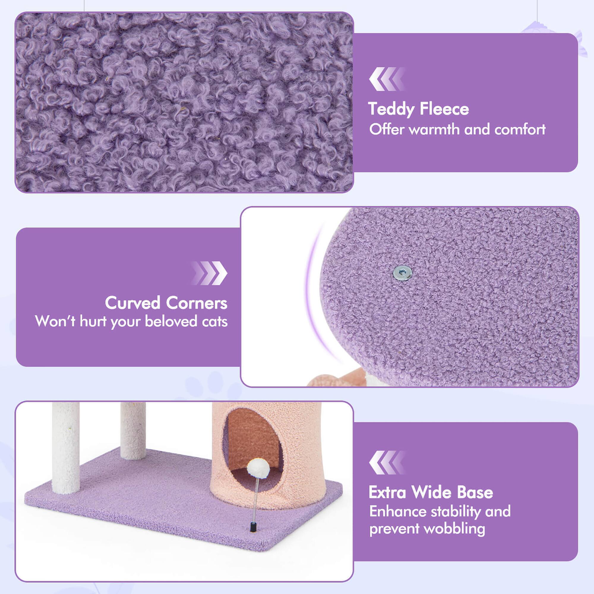 Teddy Fleece  
Offer warmth and comfort  

Curved Corners  
Won't hurt your beloved cats  

Extra Wide Base  
Enhance stability and prevent wobbling