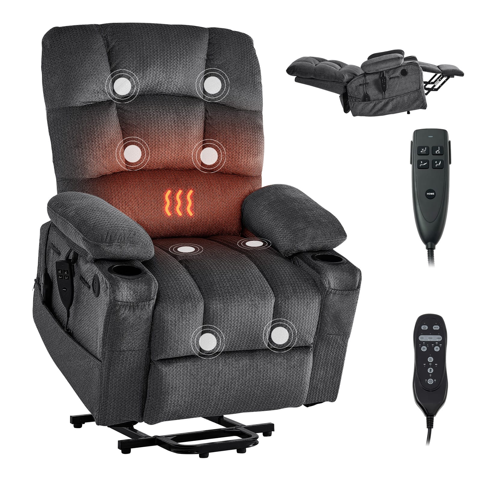 VEVOR - Power Lift Recliner Chair, Dual Motor, Large Electric Lift Chair with Heat and Massage for Elderly - Dark Gray