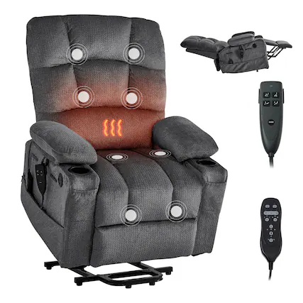 Front. VEVOR - Power Lift Recliner Chair, Dual Motor, Large Electric Lift Chair with Heat and Massage for Elderly - Dark Gray.