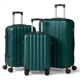Winado - 3-Piece 20in 24in 28in Lightweight ABS Hardside Hardshell Carry-On Luggage Set with Spinner Wheels and Combination Lock - Green