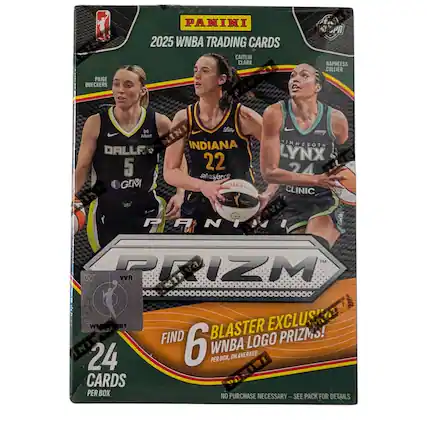 PANINI 2025 WNBA TRADING CARDS
CAITLIN CLARK
PAIGE BUECKERS
NAPHEESA COLIER
MINNESOTA LYNX
INDIANA
24 CARDS PER BOX
FIND 6 WNBA LOGO PRIZMS!
BLASTER EXCLUSIVE
NO PURCHASE NECESSARY - SEE PACK FOR DETAILS