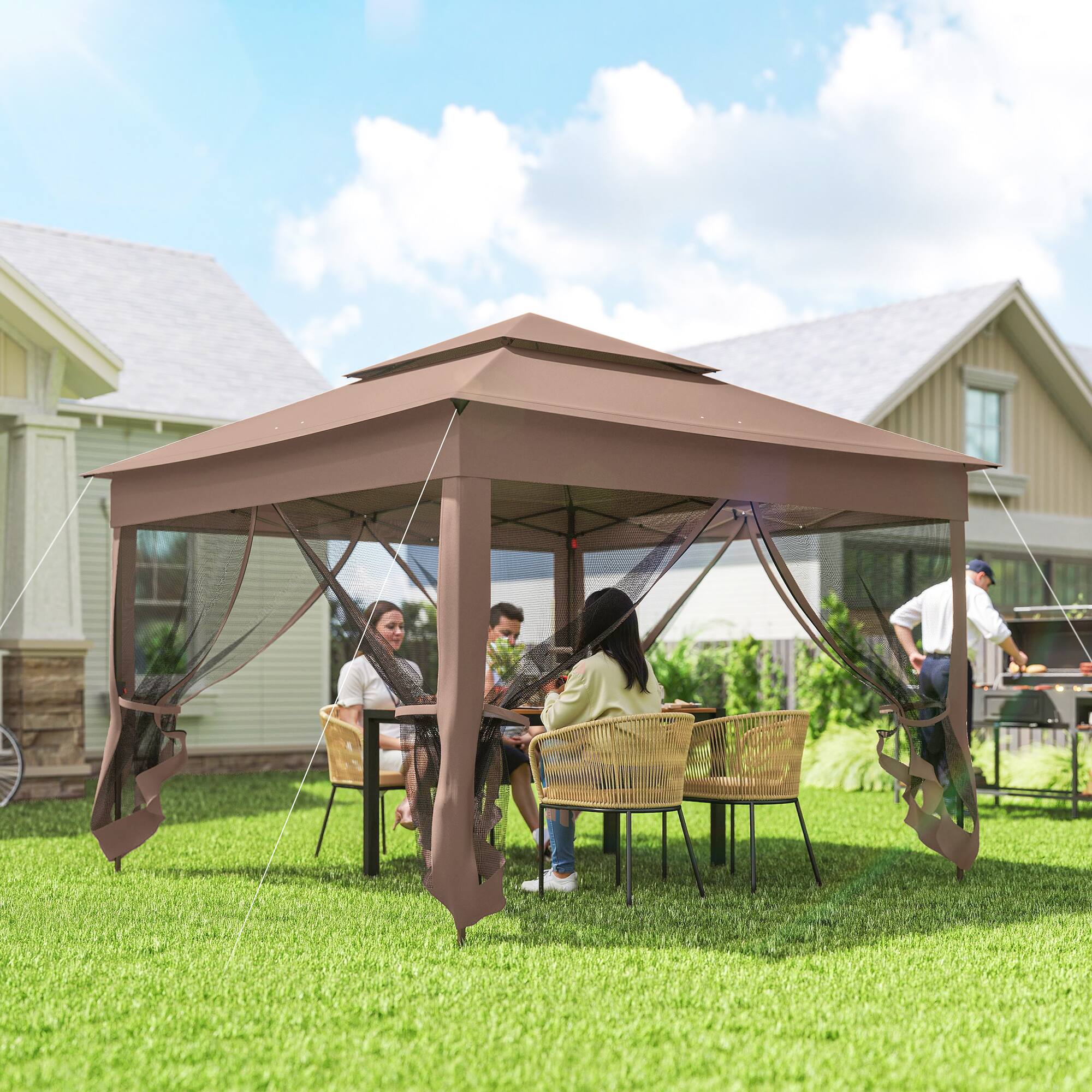 Alt View 1. Outsunny - Outdoor Patio Pop Up Canopy Gazebo Shelter with Zipper Netting, Carry Bag - Light Gray.