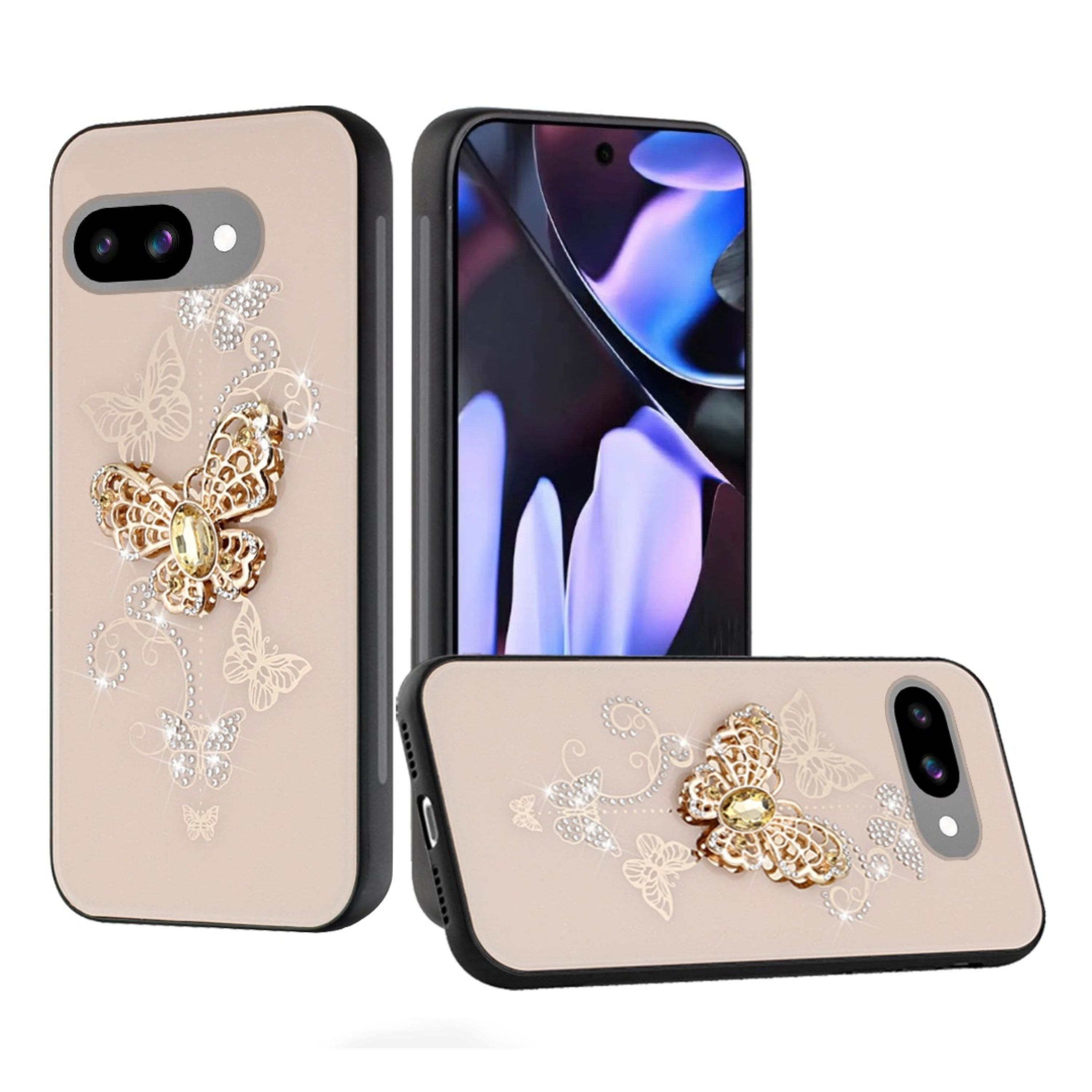 Kitcheniva - Butterfly Rhinestone Bling Glitter Design Phone Case With Tempered Glass For Google Pixel 9a - Gold price history on PriceWatchPro