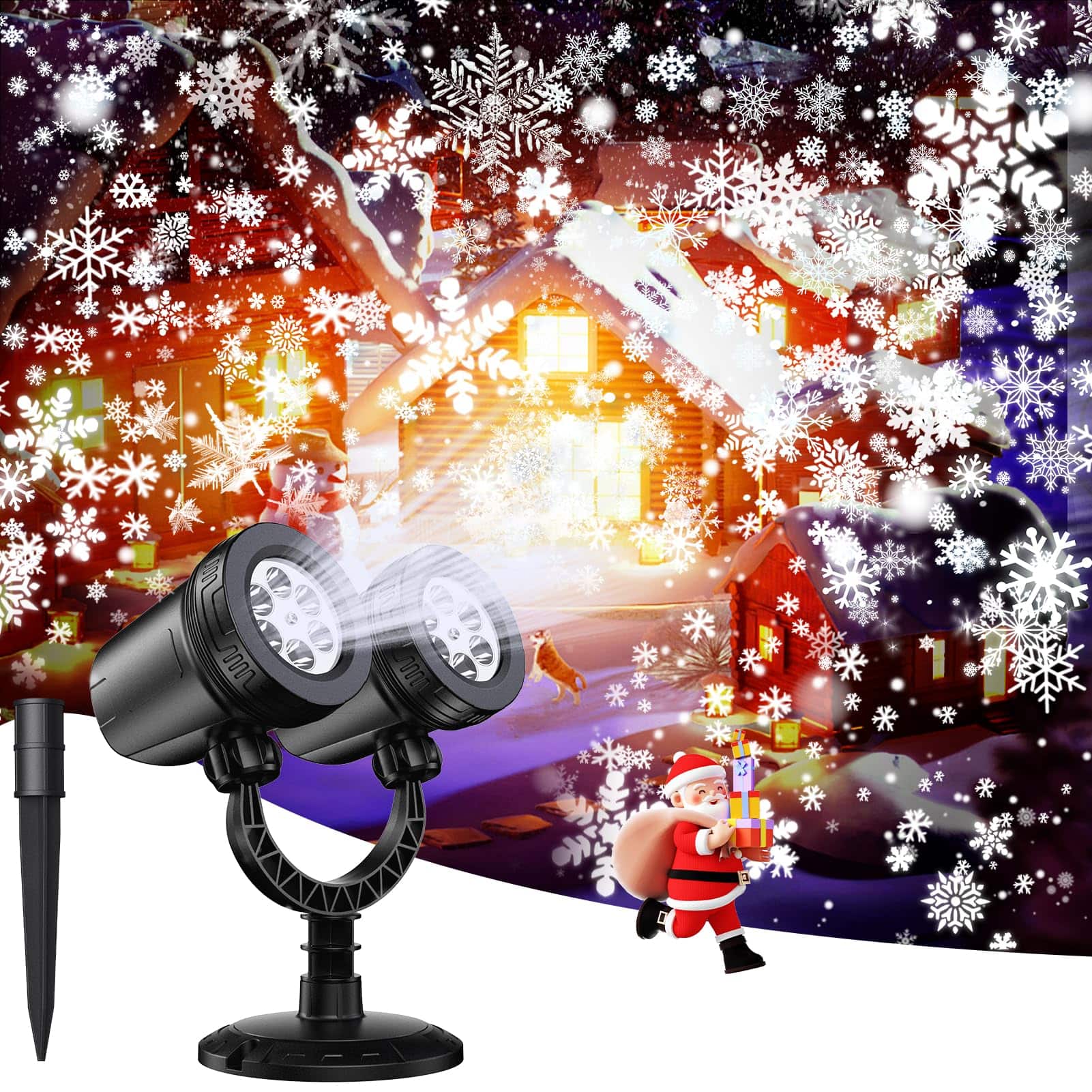 Dazzed Corner - Snowflake Projector Lights Outdoor, Dual-Head Christmas Projector - Black
