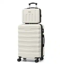 KERDOM - Carry On Luggage Set 20'' Suitcase +14'' Mini Cosmetic Cases, Expandable Suitcase with Spinners, TSA Lock, Short Travel - White