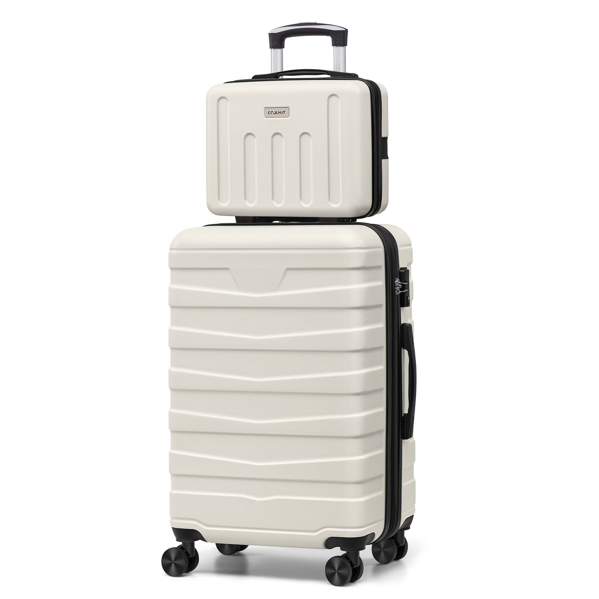 Front. KERDOM - Carry On Luggage Set 20'' Suitcase +14'' Mini Cosmetic Cases, Expandable Suitcase with Spinners, TSA Lock, Short Travel - White.