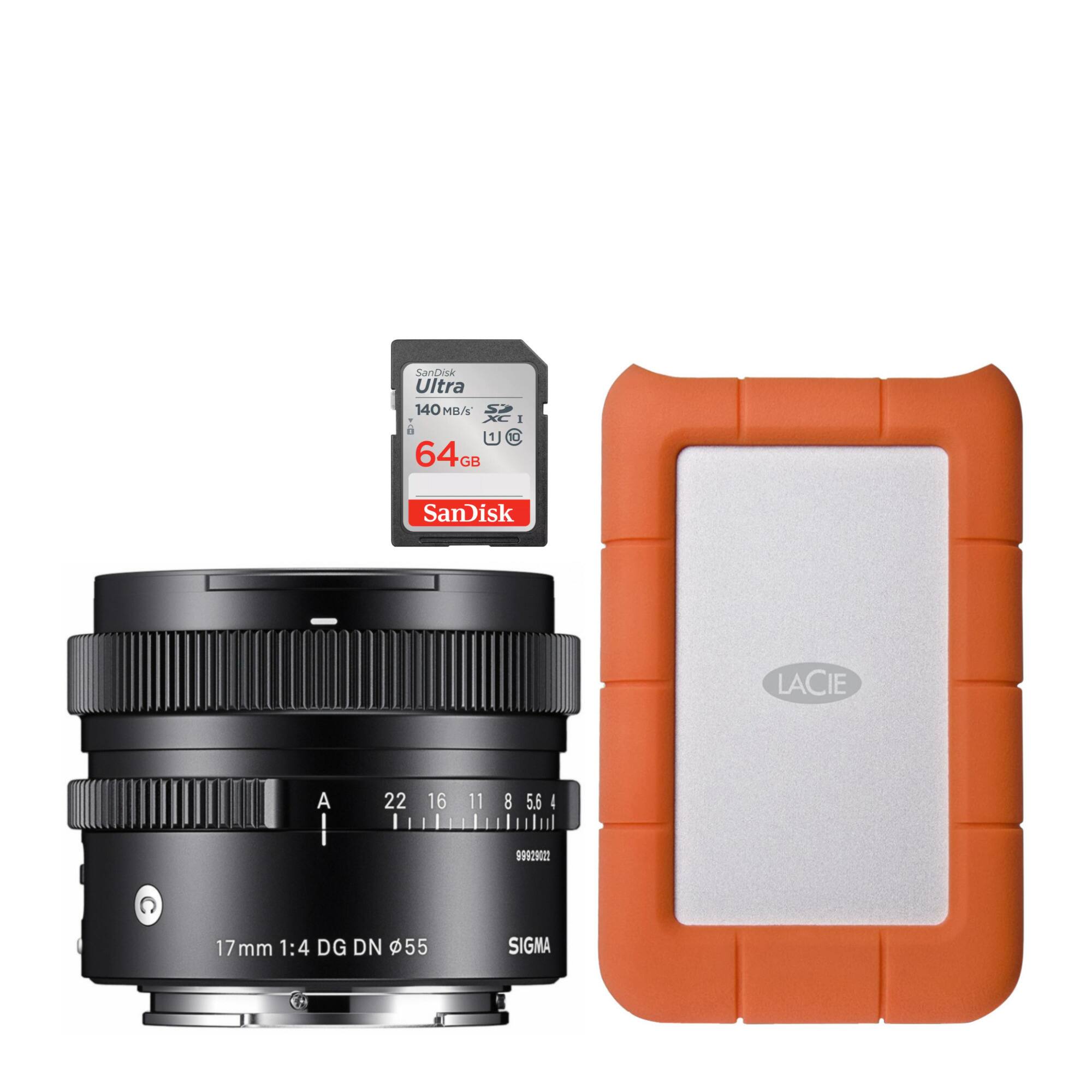 SanDisk Ultra 140 MB/s 64GB
LACIE
17mm 1:4 DG DN 55
SIGMA
22 16 11 8 5.6 4 S9292