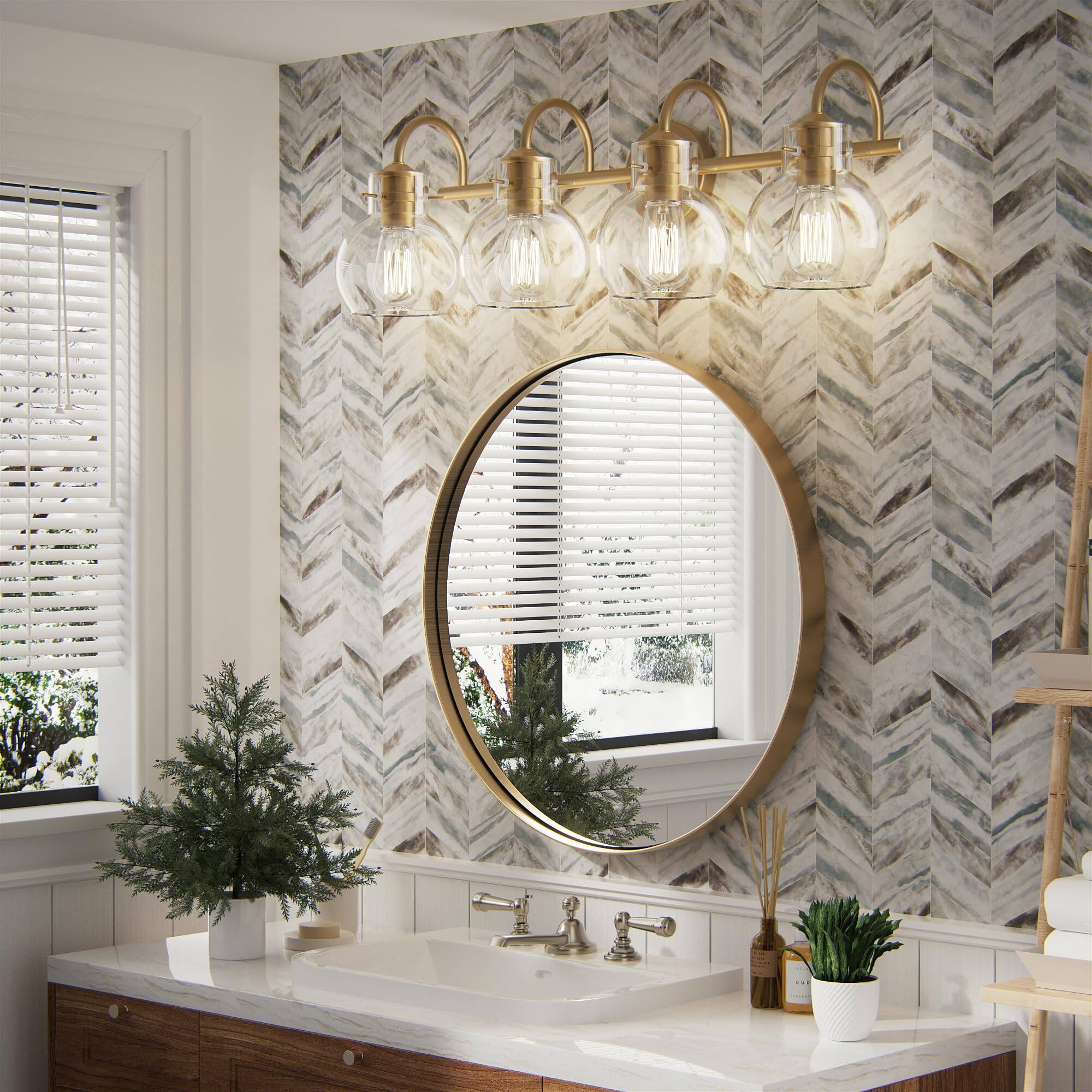 Angle. PAIHOME - Bathroom Vanity Lighting Fixtures, 24" Modern Vanity Lights Over Mirror with Globe Glass Shade E26 Base Wall Sconce - Gold.