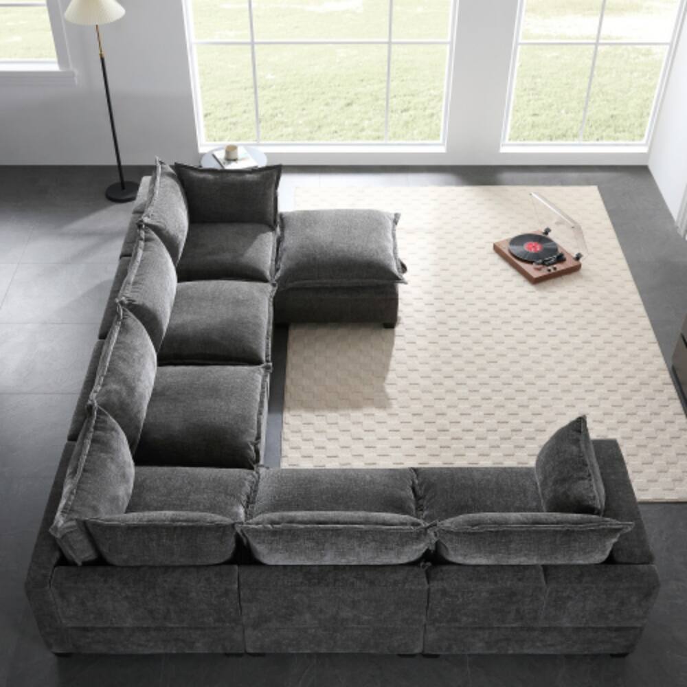 Alt View 4. LUCKY ONE - 117.5" Modular U-Shaped 7-Seat Chenille Sectional Sofa w/ Movable Storage Ottoman - Gray.