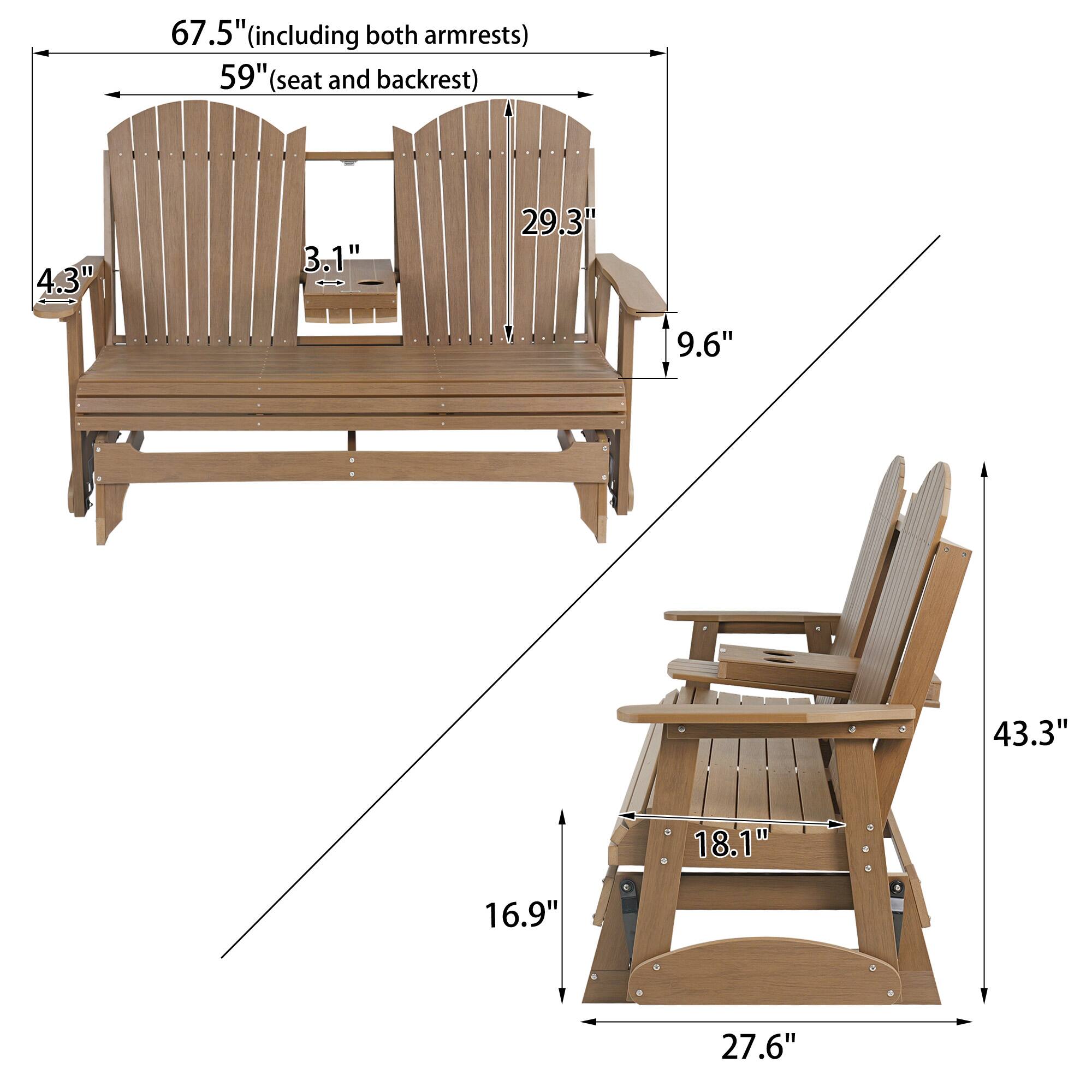 67.5" (including both armrests)  
59" (seat and backrest)  
4.3"  
3.1"  
29.3"  
9.6"  
43.3"  
18.1"  
16.9"  
27.6"