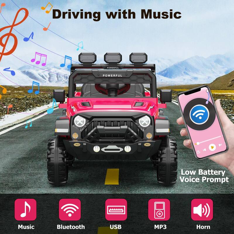 Driving with Music

Powerful

Low Battery Voice Prompt

Music
Bluetooth
USB
MP3
Horn